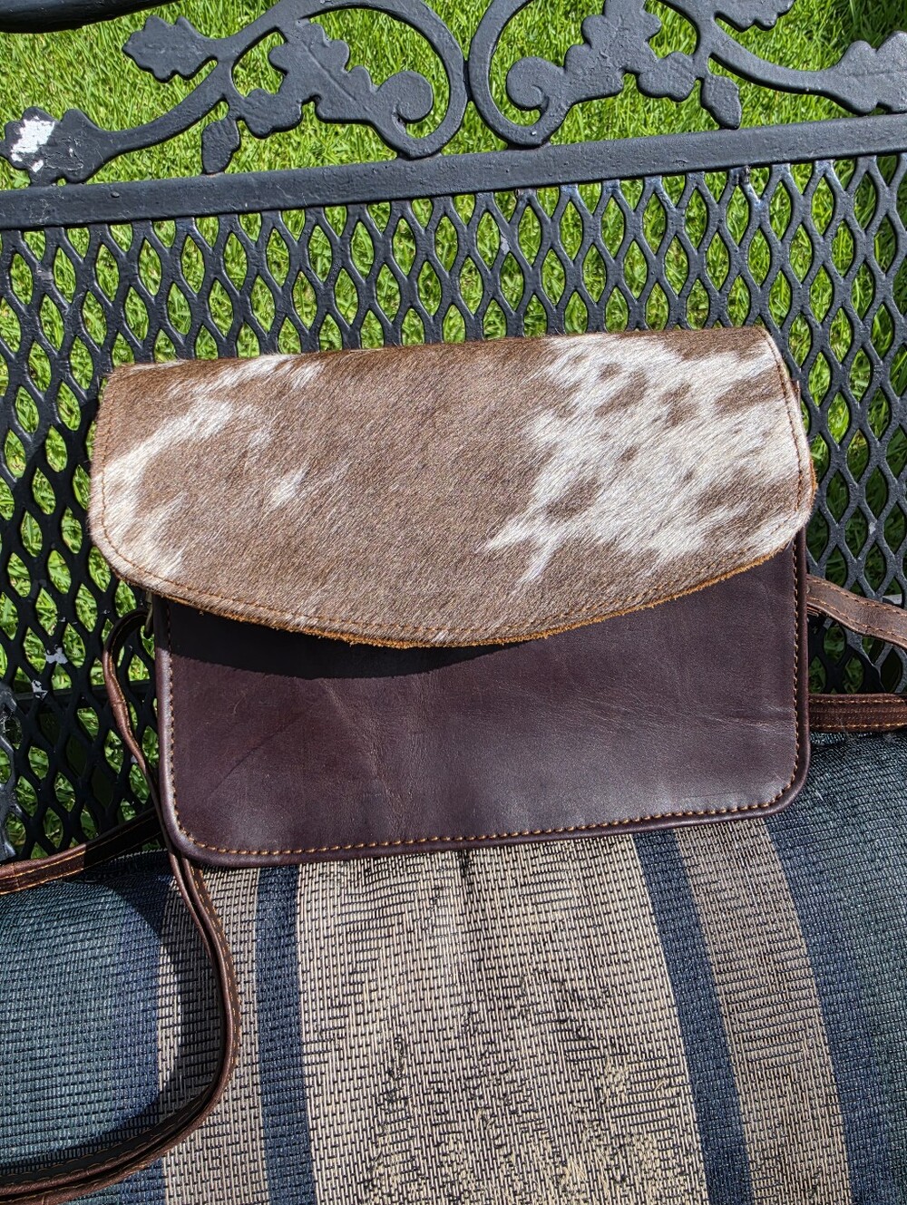 Unique hair on hide Brown Leather Purse Crossbody